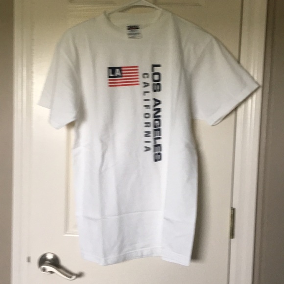 🇺🇸 LOS ANGELES white t-shirt USA flag July 4th - Picture 2 of 4